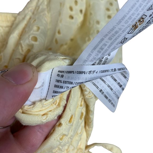 Hollister Crop Top Eyelet Lace Baby Doll Cap Sleeve Butter Yellow Women's Size S - Picture 3 of 4